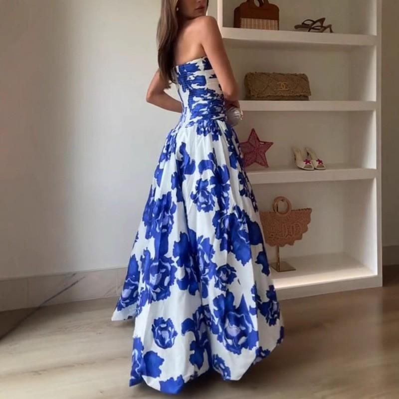 Elegant French Chic Strapless High-Waist Pleated Tulle Ball Gown Dress Women 2025