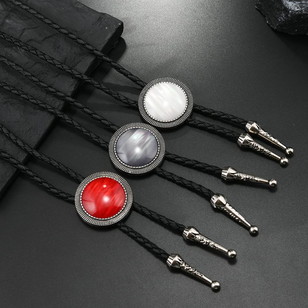 Simple Fashion Leather Sweater Chain Vintage Acrylic Gemstone Hip Hop Style Long Poirot Tie Collar