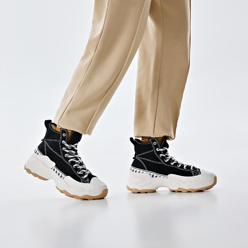 Kappa Fabric Synthetic Leather Retro Sports Comfortable Wear-Resistant High-Top Lifestyle Casual Shoes Women Sneakers Black K0D65VS27-990