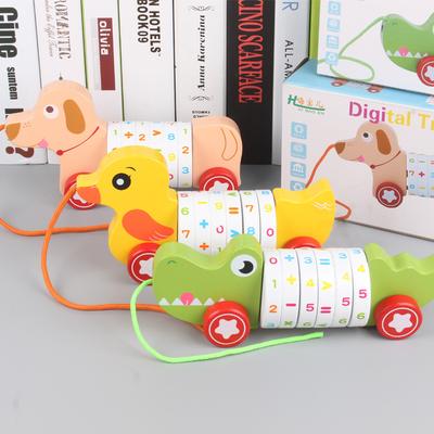 Multifunktionales Holz-Kinderspielzeug Welpe Krokodil Entlein Tier Digitalanhänger Frühe Bildung Kleinkind Arithmetik Cartoon-Spielzeug