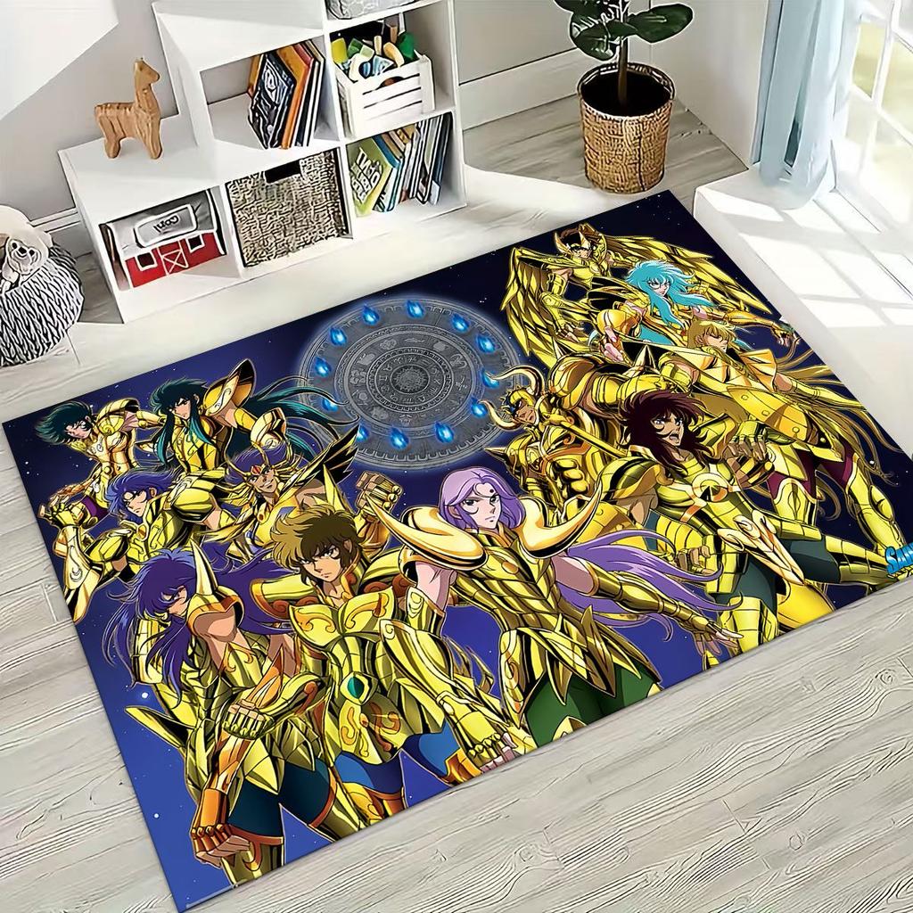 Retro Anime Saint Seiya Gold Saint Cartoon Rug for Bedroom Living Room Sofa Home Doormat Decor,Kids Play Non-slip Floor Mat Gift