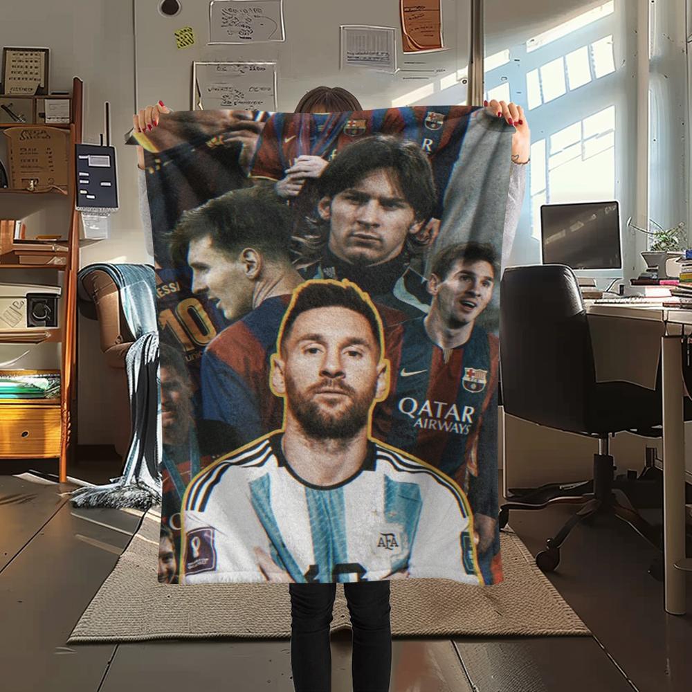 1Pc messi Print Flannel Blanket, High quality Comfortable for All Seasons, Home Decor, Warmth and Comfort, Perfect for Christmas GiftS