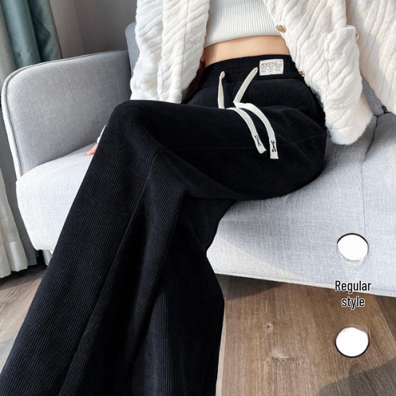 Women's Plush Corduroy Wide-Leg Pants - Thick, Warm, Plus Velvet Cotton, Autumn/Winter Straight-Leg Pants