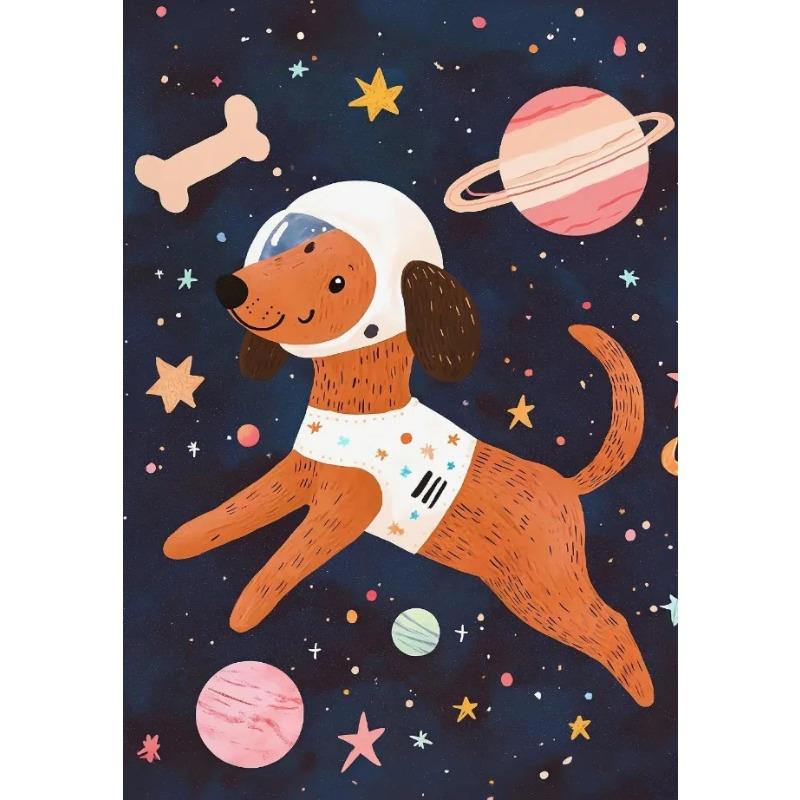 Cartoon Space Rocket Cosmic Planets Animal Astronaut Posters Canvas Printing Wall Art Picture for Playroom Home Gifts