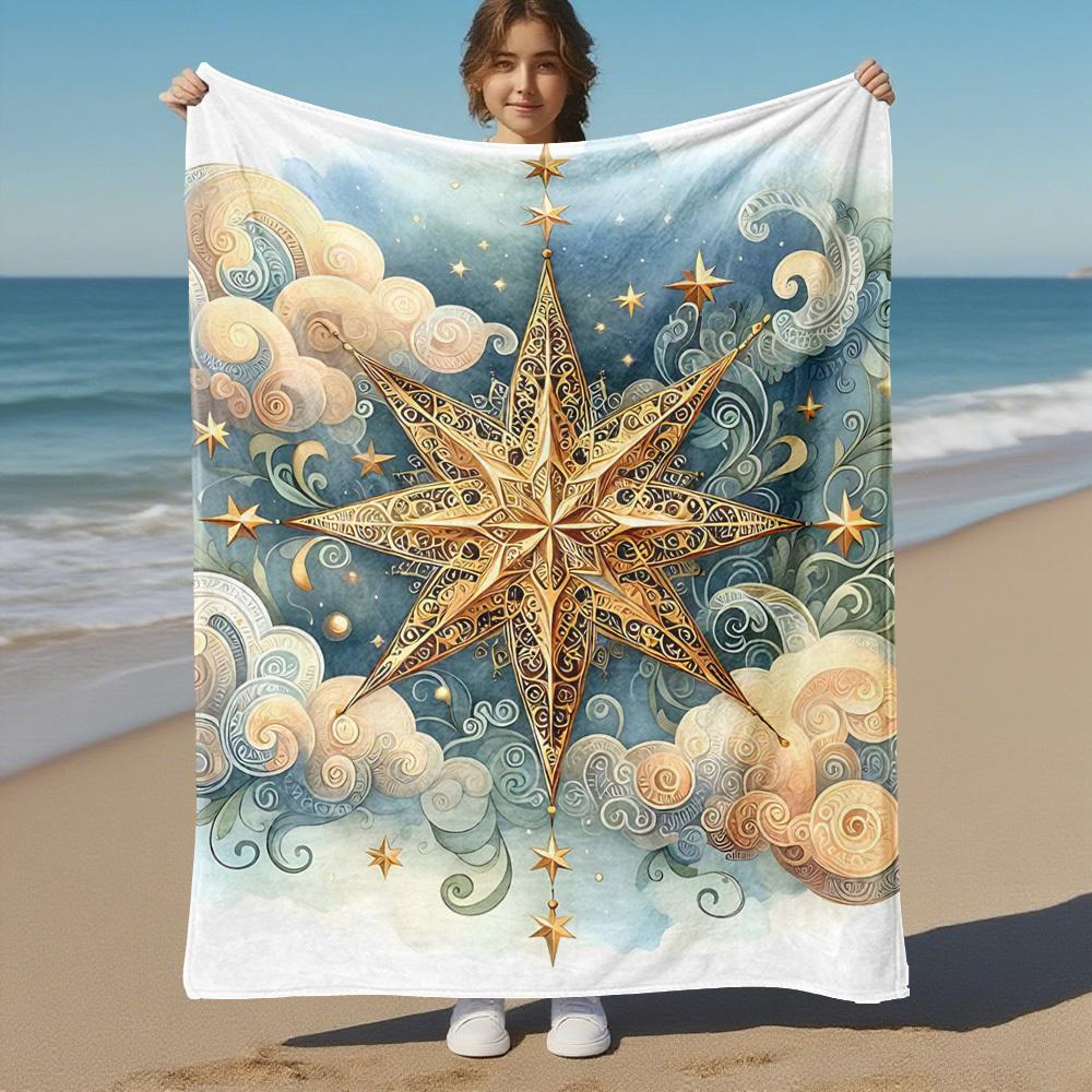 1PC Star CloudOutdoor Flannel Blanket - Soft Plush Decor for Picnics, Camping, Bedroom, Playroom, Office, or Lunch Break 1237A