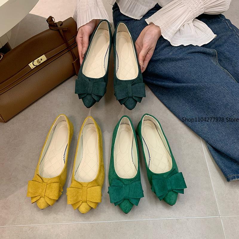 Fashion Large Size 43 Spring Bow Flats Shoes Woman Butterfly-Knot Ballets OL Office Shoes Pointed Toe Shallow Slip On Foldable Ballerina