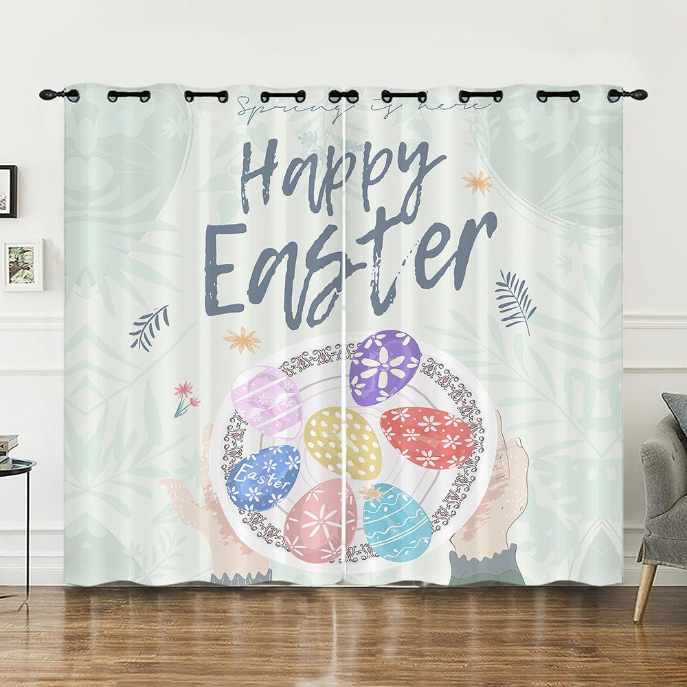 Curtains Animal Rabbit Egg Easter Curtain Digital Printing Blackout Curtain No Punching