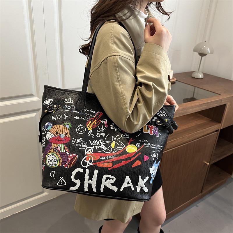 Borsa Tote Cartone Animato Grande Capacità PU Moda Casual Borsa a Mano per Uso Quotidiano