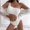 Plain Color Oneshoulder Swimsuit For Women With Padded Bust And Polyester Fabric For Swim And Dance Activities