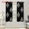 2D Flat   2pcs   2D Flat Printing Curtains Black Background Silvery Fleur De Lis Pattern   Punched Lace Fabric Material for Home