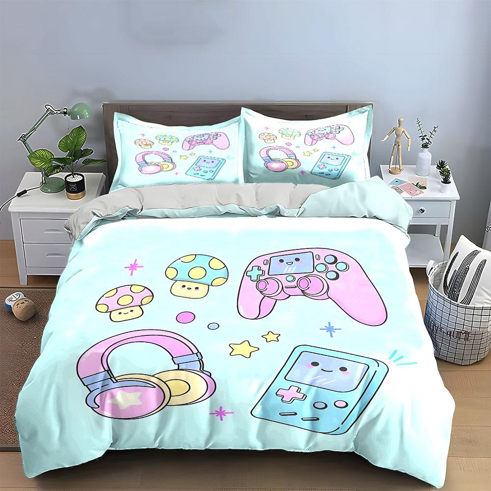 Kawaii Gaming Icons Design Bedding Duvet Cover Set  (1*Duvet Cover 2*Pillowcases, without duvet insert)