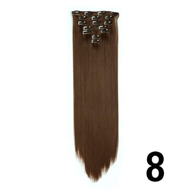 Długie kręcone klipsy do przedłużania włosów 16 klipsów syntetyczne naturalne kawałki włosów dla kobiet 7 sztuk/zestaw 24 cale Ombre blond czerwony czarny sztuczne włosy