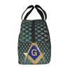 Custom Freemason Square & Compass Gold Masonic Thermal Insulated Lunch Bag Women Resuable Lunch Tote for Picnic Storage Food Box