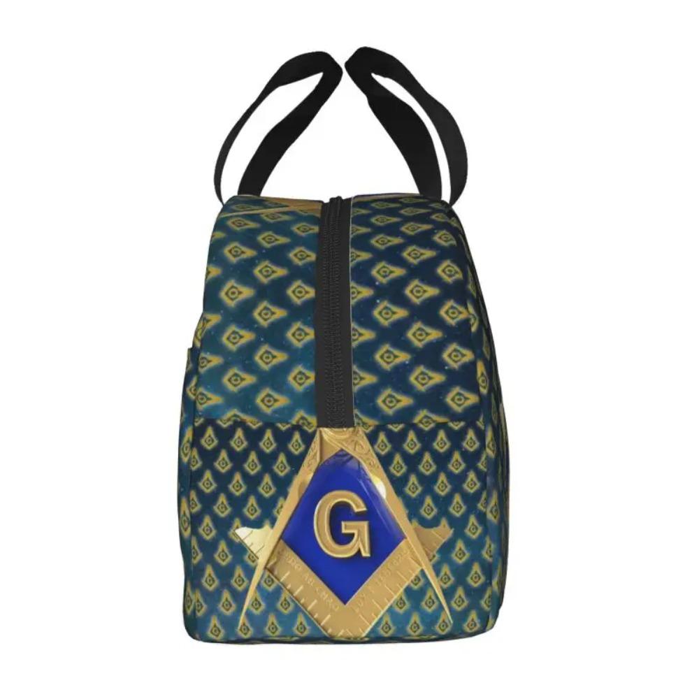Custom Freemason Square & Compass Gold Masonic Thermal Insulated Lunch Bag Women Resuable Lunch Tote for Picnic Storage Food Box