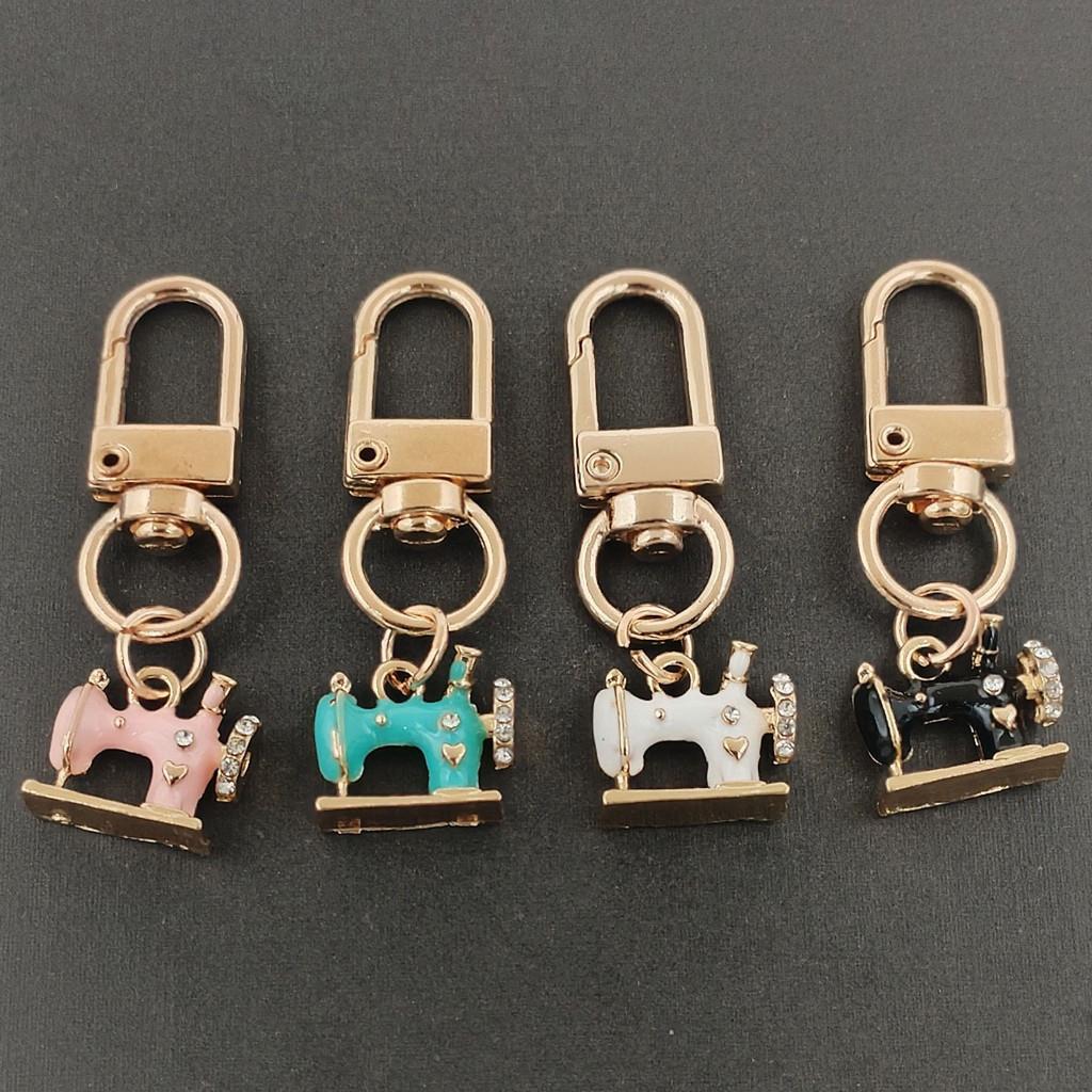Modern Sewing Machine Glass Keychain With Alloy Pendant For Gift Giving And Daily Use