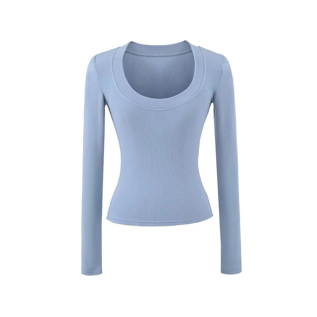 Kardashian Minimalist Velvet U-Neck Slim-Fit Cotton T-Shirt for Women