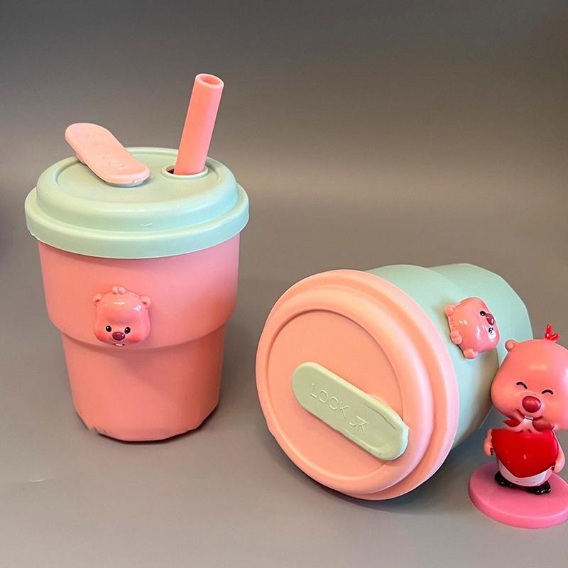 500Ml Coffee Mug With Lid Straw Silicone Cold Juice Milk Tea Mug Leak-Proof Drinking Water Bottles Portable Travel Cup