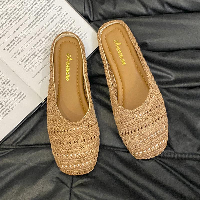 2025 neue gewebte atmungsaktive Tasche Kopf ziehen Oberbekleidung runder Kopf dicker Boden ein Pedal halbes Ziehen bequemer weicher Boden coole Hausschuhe