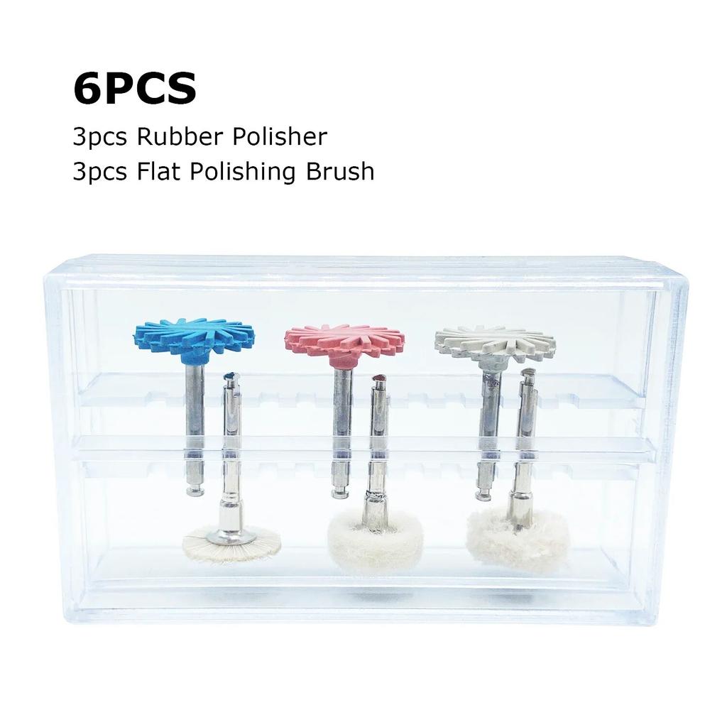 6pcs/Pack Dental Rubber Polisher Composite Flat Dental Polishing Brush Resin Polishing Diamond System RA Disc 14mm Wheel Kit