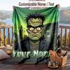 Custom Text Flannel Throw Blanket, Lightweight Cozy Bed Sofa BlanketFrankenstein's Monster