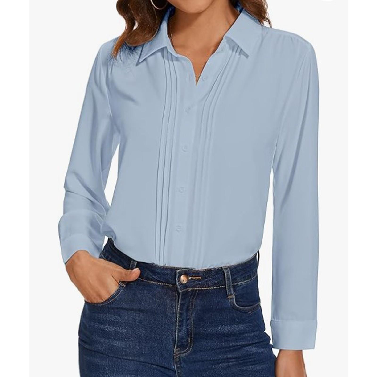 

Женская свободная повседневная однотонная рубашка с длинными рукавами и пуговицами на лацканах, модная рубашка с длинными рукавами S