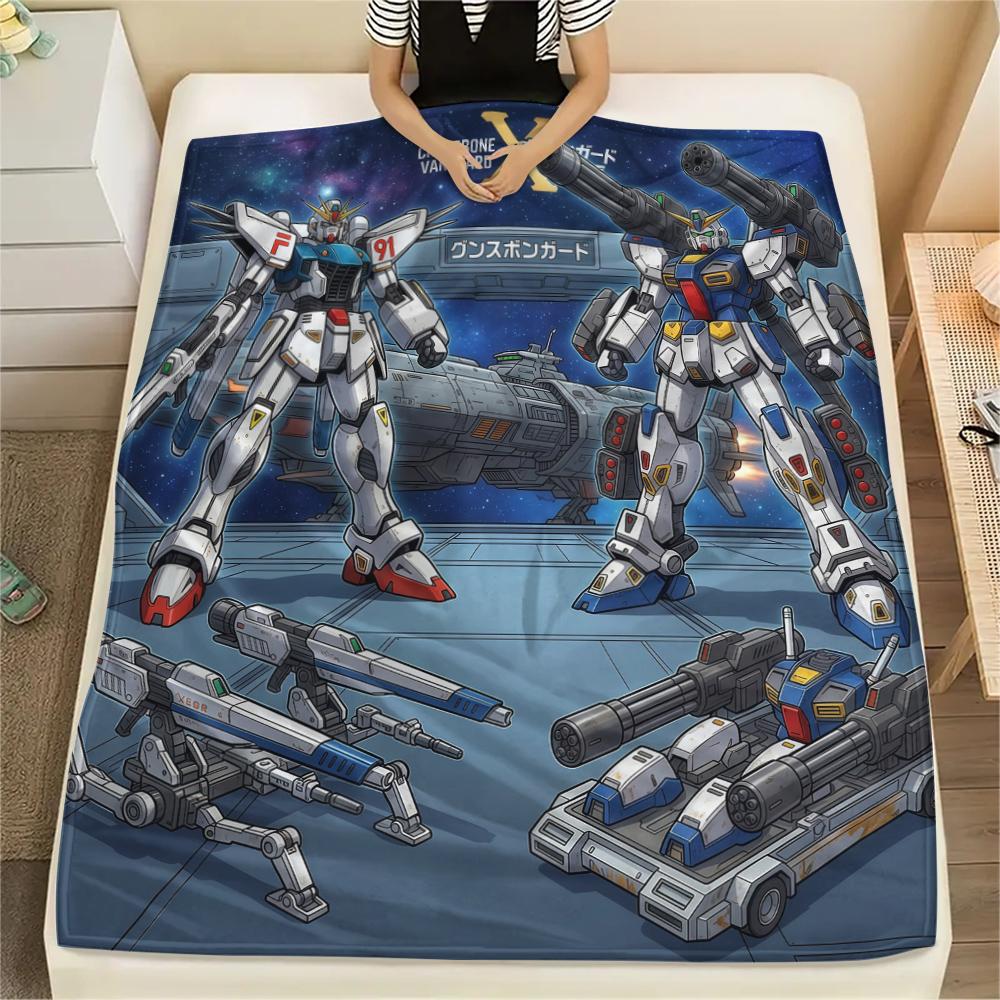 Mobile Suit Gundam Print Flannel Blanket, Warm Comfortable for Bedrooms, Sofas, Beds, Chairs -HE45