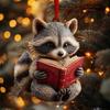 Yousheng Cute Forest Fox/Raccoon Reading Ornament 2D Flat Acrylic Christmas Ornaments Woodland Animal Xmas Tree Decoration for Nature-Themed Holiday