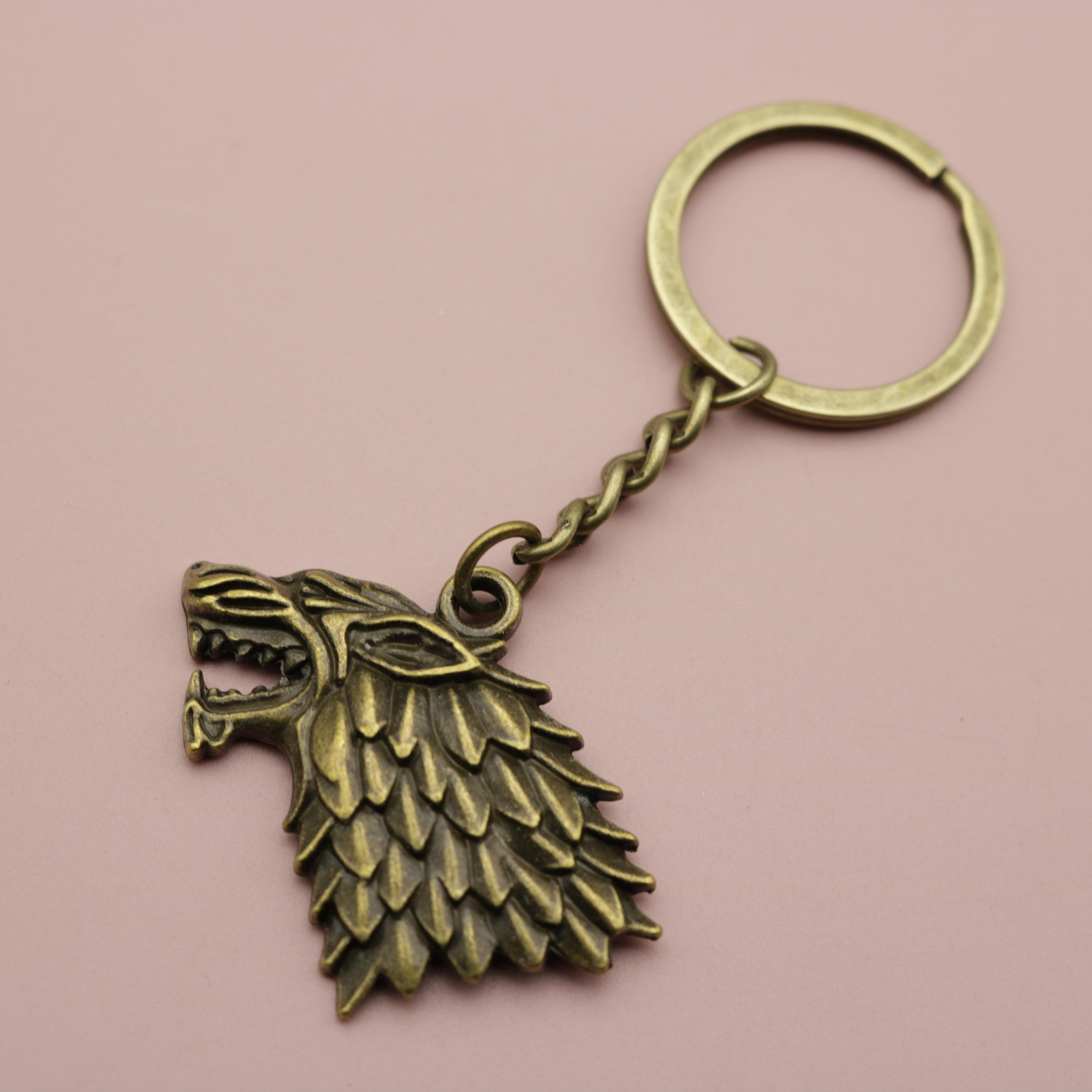 2pcs Creative Key Chain Alloy Wolf Head Vintage Key Chain Black