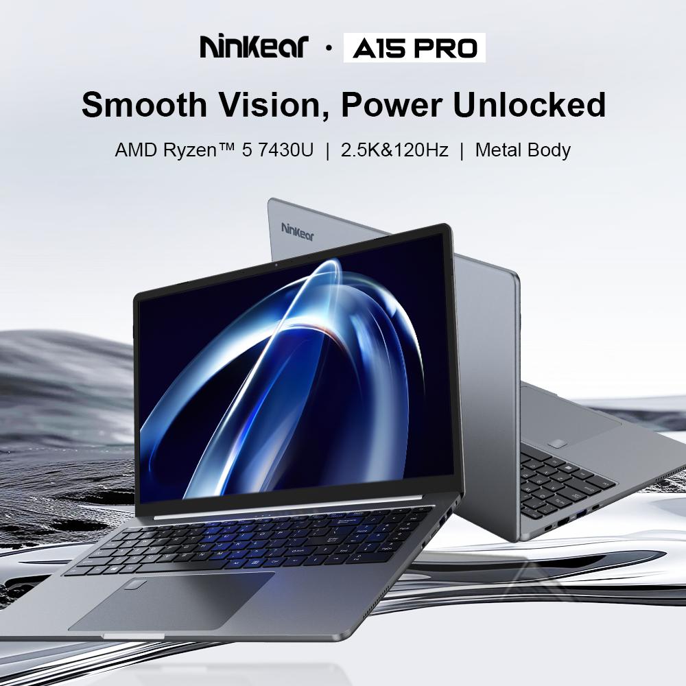 Ninkear A15 Pro Portable Laptop Windows 11 AMD Ryzen 5 7430U 16-inch 2.5K IPS 120Hz 16GB DDR4+1TB SSD WiFi6 BT5 Backlit Keyboard