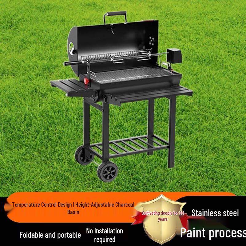 Large Outdoor American Style Charcoal BBQ Grill with Smoker & Electric Rotisserie