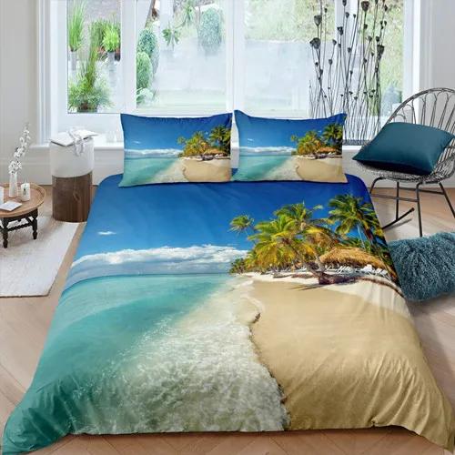 Strand Påslakanset Twin för Barn Ocean Sängkläder Set Sängkläder Hawaiskt Tropiskt Tryckt Mikrofiber Polyester Täcke Överdrag
