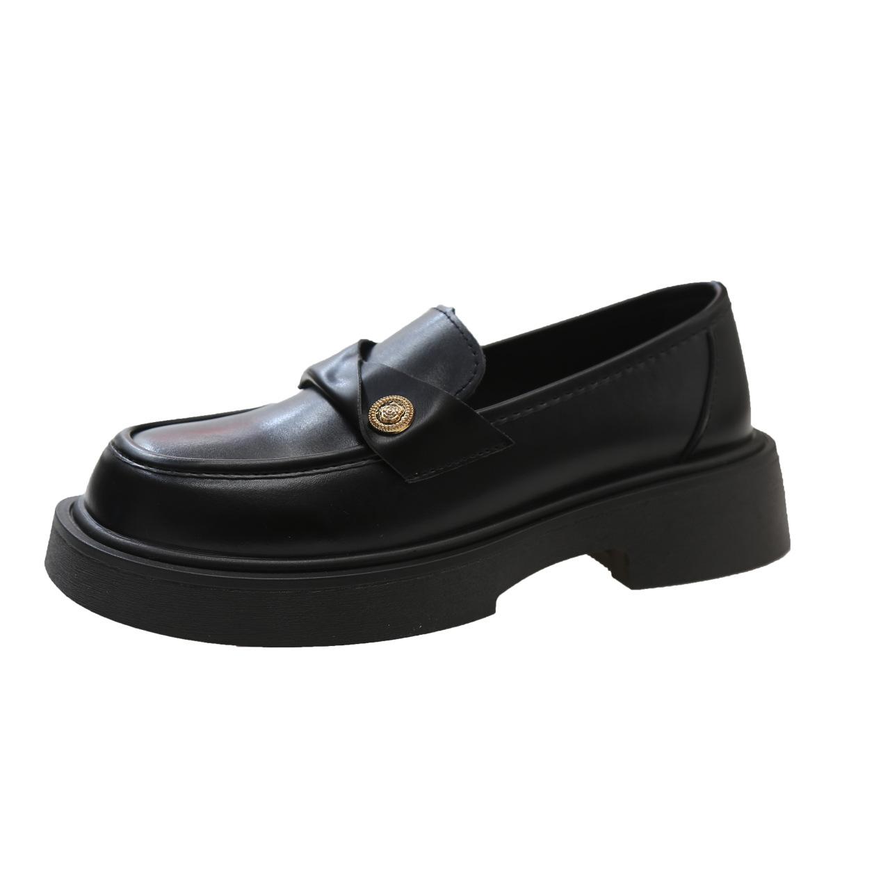 

Black small leather shoes women s 2024 new thick-soled heightening retro British style fashion thick heel light mouth single shoes 40