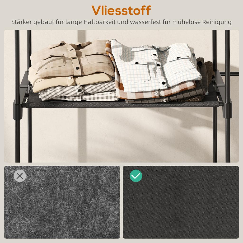 Portable Clothes Rack, Metal Frame, Fabric Shelves, Plenty of Space, Black