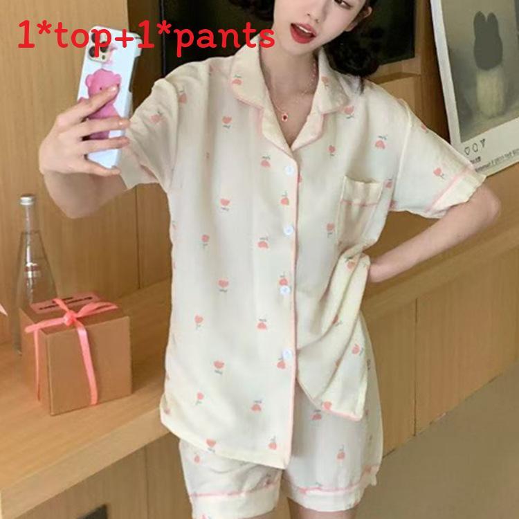 Summer Girl Sleepwear Set With Doll Collar And Floral Print Made Of Milk Silk For Cozy Home And Sleep Comfort