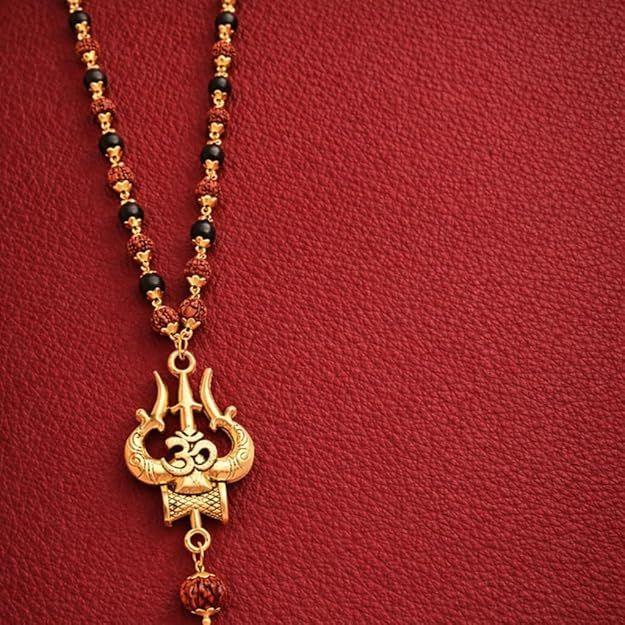 Om Trishul Rudraksha Karungali Mala Necklace for Men & Women