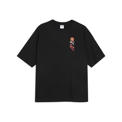 Blumiges Grafik-T-Shirt mit Rundhalsausschnitt, Boxy-Schnitt, Kurzarm, Sportlich-Lässig, Herren Oberteile, Schwarz 633349-01