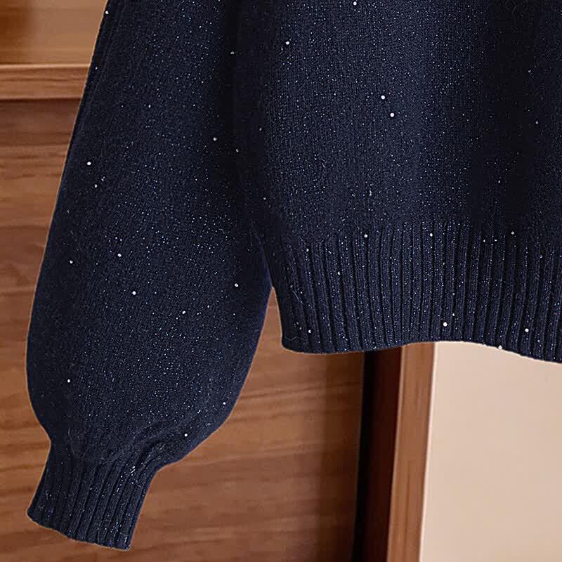 Women's Loose Sequin Round Neck Lamb Wool Blend Sweater