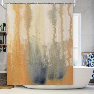 Luxuriöser Badezimmer-Duschvorhang im Aquarellstil, modernes dekoratives Muster, wasserdichtes Gewebe für Badezimmer, Orange, Beige, Gr