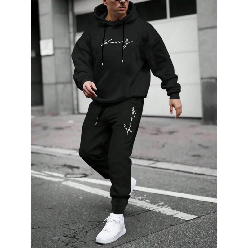 Mens Hooded Oversized Sweatshirt Set Long Sleeve Top Pants Casual Sportswear