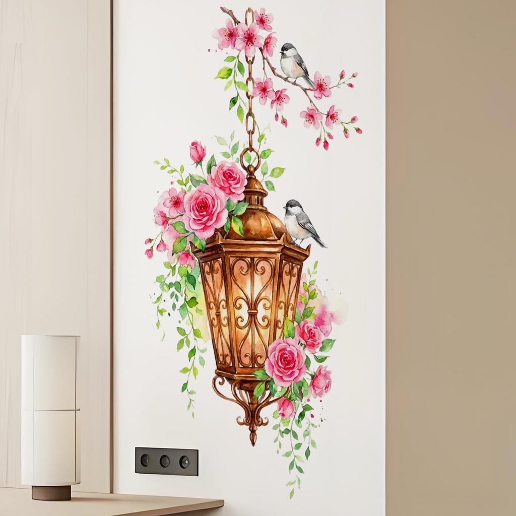 Watercolor Flower Chandelier Living Room Entryway Wall Decoration Sticker