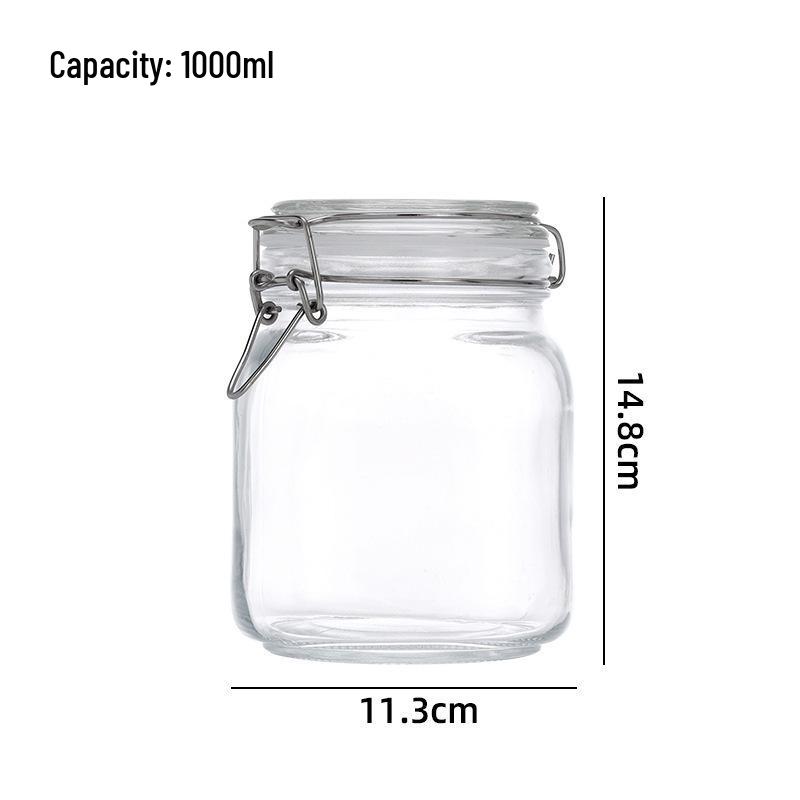 Large Transparent Glass Storage Jar with Lid for Grains, Pickles, Honey, and Tea - Moisture-proof and Airtight