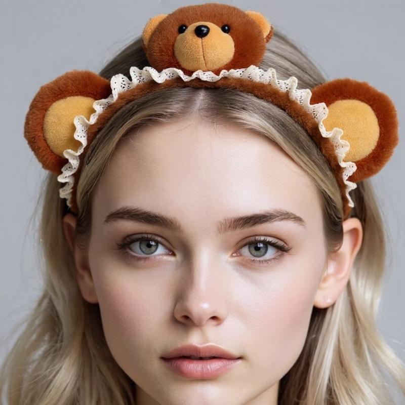 Soft Plush Lace Bear Headwear For Kids Comfortable Hairband Lightweight Hair Accessory For Sensitive Skin