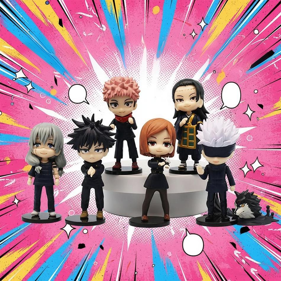 7Pcs/Set Anime Jujutsu Kaisen Figure Itadori Yuji Gojo Satori Fushiguro Megumi Kugisaki Kawaii Toy Car Decoration PVC Model Gift