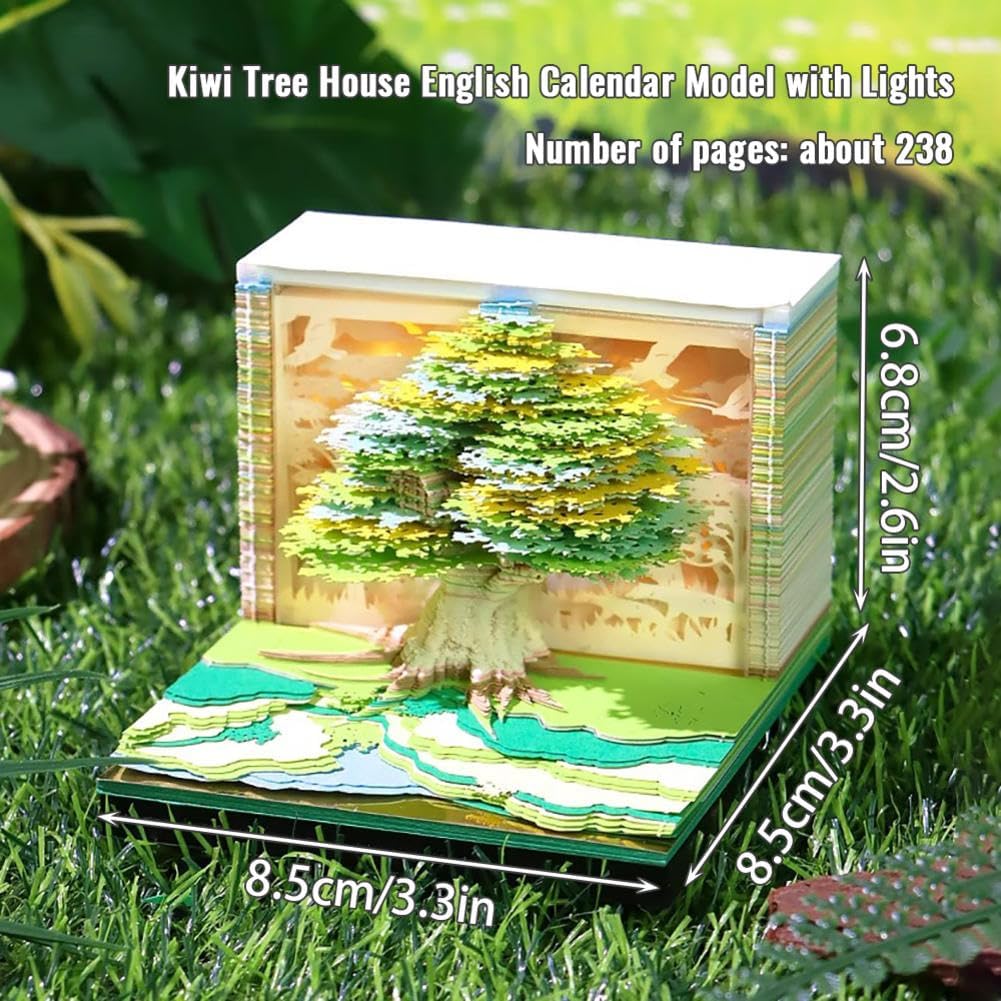 3D Calendar 2025,Time Piece Calendar 2025,Calendar Time Piece,Artsy Pads,Green panoramic tree 3D Calendar,for Sticky Note Record,Decorative Ornament