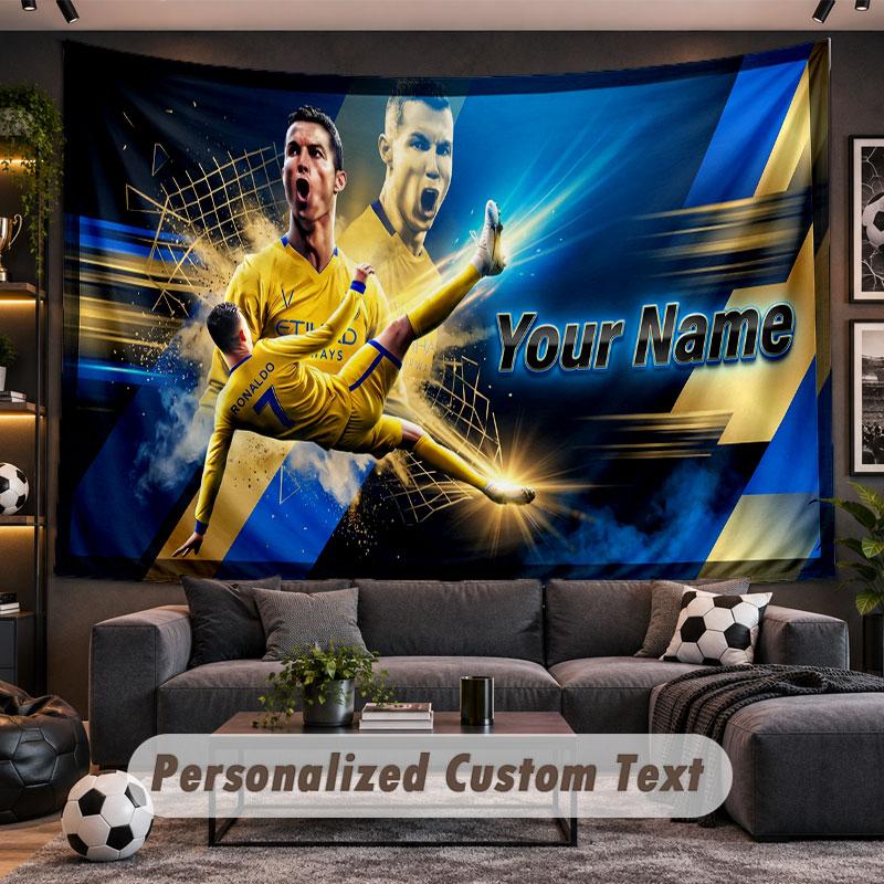 Wandtapijt met aangepaste naam Cristiano Ronaldo patroon Gepersonaliseerde bedrukte stof Wanddecoratie