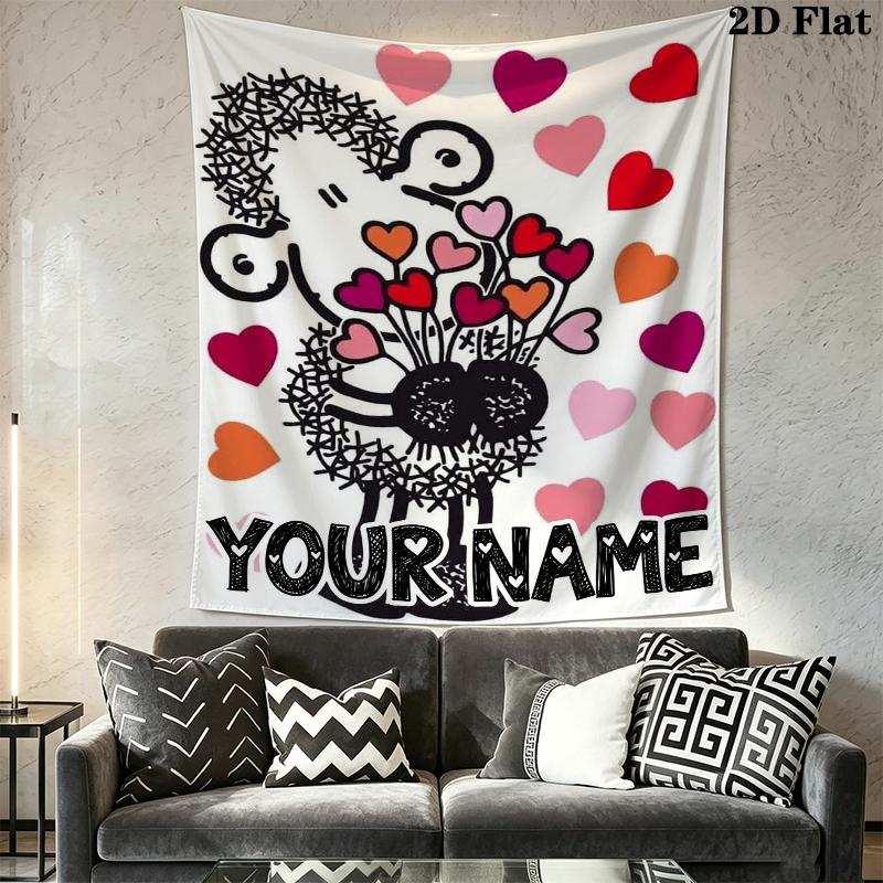 Custom Name Sheepworld Wall Tapestry Aesthetic Wall Hanging Printed Fabric Blanket Decorative Tapestries for Bedroom Living Room Home Decor