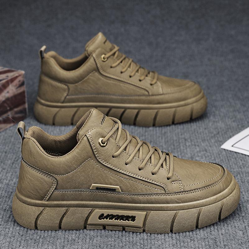 

Men s Leather Casual Shoes Thick Sole Male Adult Drawstring Lace-up Shoes Vintage Retro Casual British Style Shoes Streetwear 42