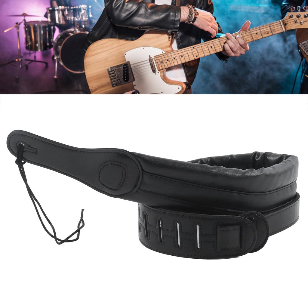 Guitar Strap Leather Adjustable Shoulder Belt Instrument Accessory for Bass Black