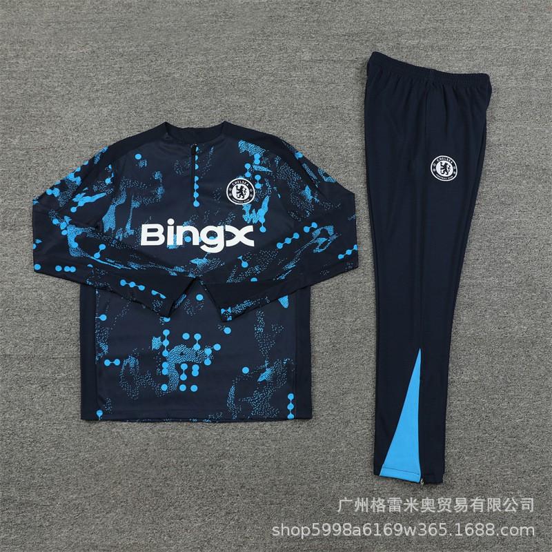 Chelsea Training Jersey Long Sleeve Half-Zip Soccer Shirt Adults Kids Camo Print Breathable Modal Fabric