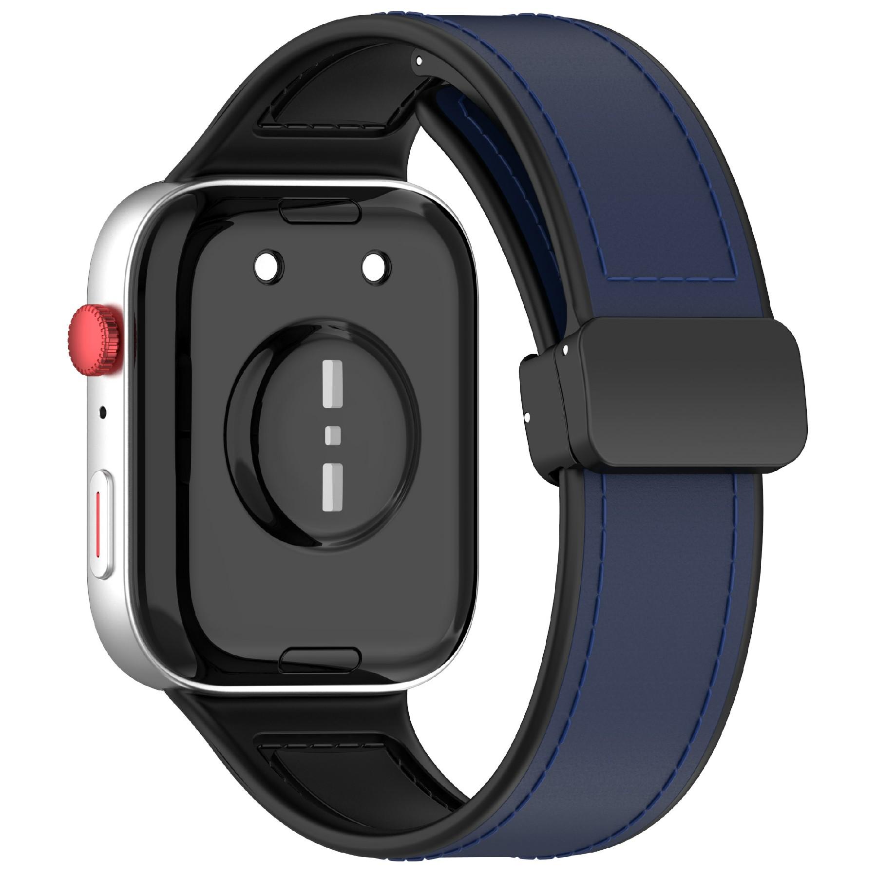 

Для Huawei Watch Fit 3 Ремешок для часов Магнитная застежка Кожаный ремешок из силикона с металлическим коннектором Dark Blue